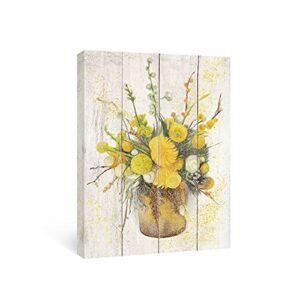 Takfot Rustic Wall Art Farmhouse Canvas Paintings Yellow Flower Artwork Floral Picture Oil Painting Style Prints Daisy Home Decor for Bathroom Bedroom Living Room Dining Room 12x16 inch