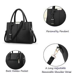 FiveloveTwo Women Ladies Classy Satchel Handbag Tote Purse PU Leather Top- Handle Shoulder Bag Black