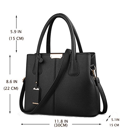 FiveloveTwo Women Ladies Classy Satchel Handbag Tote Purse PU Leather Top- Handle Shoulder Bag Black