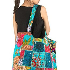 TribeAzure Large Oversize Blue Canvas Shoulder Bag Handbag Unique Tote Quilt Vintage Beach Travel Summer