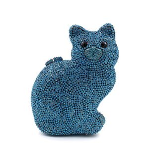 chirrupy chief® cute cat clutch purse for women luxury rhinestone crystal evening clutch bags (blue)