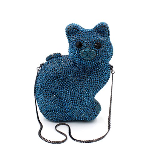 Chirrupy Chief® Cute Cat Clutch Purse For Women Luxury Rhinestone Crystal Evening Clutch Bags (Blue)