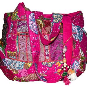 TribeAzure Large Fashion Pink Canvas Shoulder Bag Handbag Unique Tote Quilt Vintage Beach Travel Summer