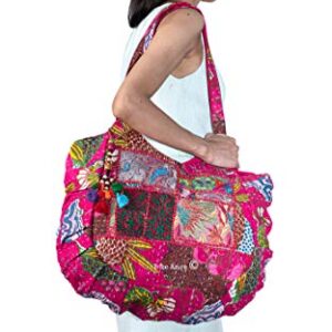 TribeAzure Large Fashion Pink Canvas Shoulder Bag Handbag Unique Tote Quilt Vintage Beach Travel Summer