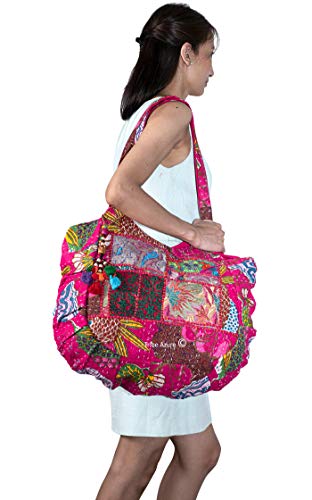 TribeAzure Large Fashion Pink Canvas Shoulder Bag Handbag Unique Tote Quilt Vintage Beach Travel Summer