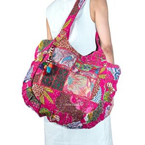 TribeAzure Large Fashion Pink Canvas Shoulder Bag Handbag Unique Tote Quilt Vintage Beach Travel Summer