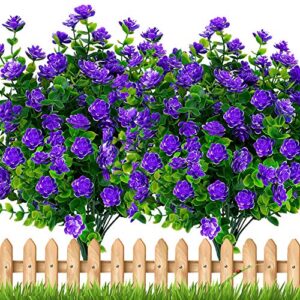 AXYLEX Artificial Flowers Outdoor Fake Plants - 12 Bundles Outside Face Plastic Greenery UV Resistant No Fade Faux Daffodils Spring Shrubs Home Decoration Garden Porch Patio Bushes Farmhouse (Purple)