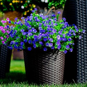 AXYLEX Artificial Flowers Outdoor Fake Plants - 12 Bundles Outside Face Plastic Greenery UV Resistant No Fade Faux Daffodils Spring Shrubs Home Decoration Garden Porch Patio Bushes Farmhouse (Purple)