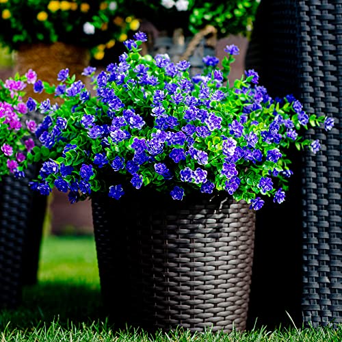 AXYLEX Artificial Flowers Outdoor Fake Plants - 12 Bundles Outside Face Plastic Greenery UV Resistant No Fade Faux Daffodils Spring Shrubs Home Decoration Garden Porch Patio Bushes Farmhouse (Purple)