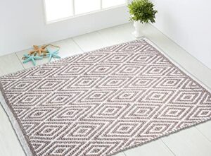 chardin home 100% cotton diamond rug fully reversible – mat size 21”x34”, machine washable, greyish beige & white