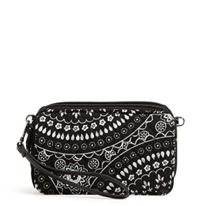 Vera Bradley Women's Cotton All in One Crossbody Purse With RFID Protection, Black Bandana Medallion, One Size