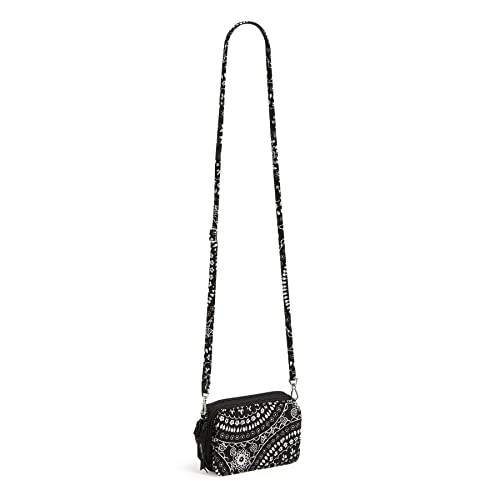 Vera Bradley Women's Cotton All in One Crossbody Purse With RFID Protection, Black Bandana Medallion, One Size