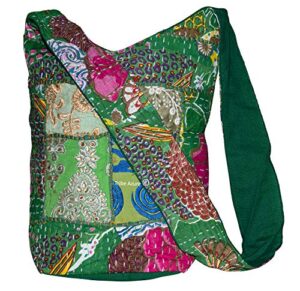 tribe azure women fashion hobo floral shoulder bag monk style canvas sling tote handbag crossbody roomy summer spring chic (green)