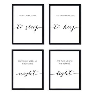 andaz press unframed black white wall art decor poster print, bible verses, now i lay me down to sleep nightime prayer, 4-pack, unique christian christmas birthday gift for him her new home