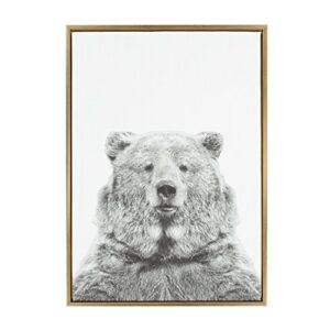 kate and laurel sylvie bear animal print black and white portrait framed canvas wall art by simon te tai, 23×33 gold