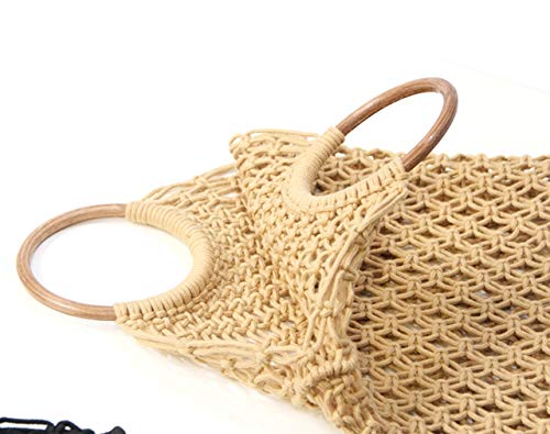 CHIC DIARY Womens Hand-woven Straw Shoulder Bag Summer Beach Handles Tote Handbag (#02-Khaki)