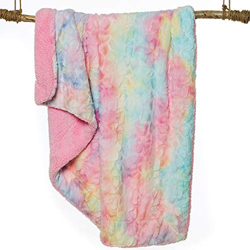 COCOPLAY W Faux Fur Throw Blanket, Super Soft Fuzzy Lightweight Luxurious Cozy Warm Fluffy Plush Sherpa Rose Pink Rainbow Microfiber Blanket for Bed Couch Living Room (Pink Rose, Throw(50"x65"))