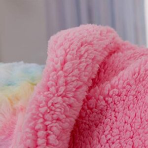 COCOPLAY W Faux Fur Throw Blanket, Super Soft Fuzzy Lightweight Luxurious Cozy Warm Fluffy Plush Sherpa Rose Pink Rainbow Microfiber Blanket for Bed Couch Living Room (Pink Rose, Throw(50"x65"))