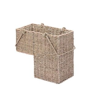 villacera 14-inch wicker stair case basket with handles | handmade woven seagrass in natural color