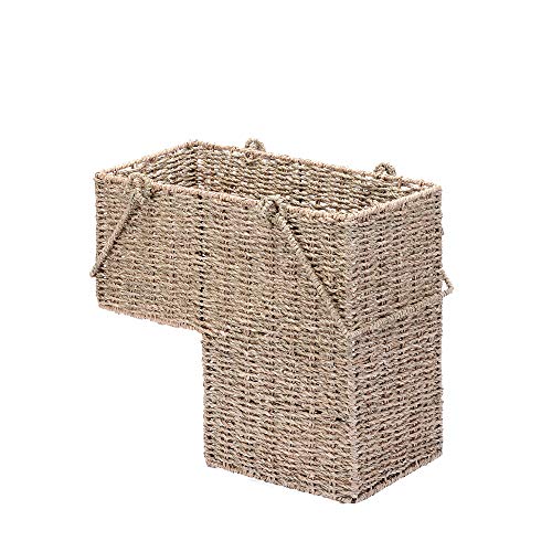 Villacera 14-Inch Wicker Stair Case Basket with Handles | Handmade Woven Seagrass in Natural Color