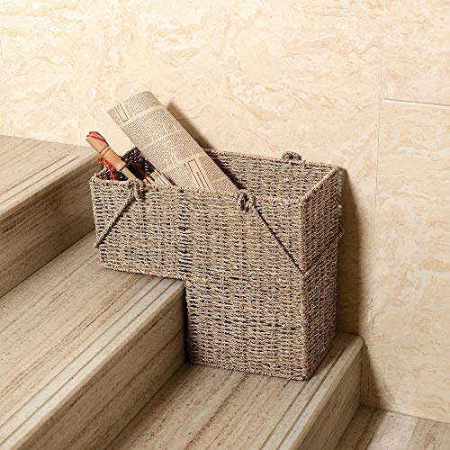 Villacera 14-Inch Wicker Stair Case Basket with Handles | Handmade Woven Seagrass in Natural Color