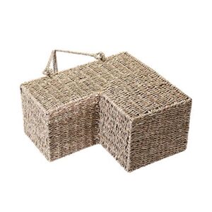 Villacera 14-Inch Wicker Stair Case Basket with Handles | Handmade Woven Seagrass in Natural Color