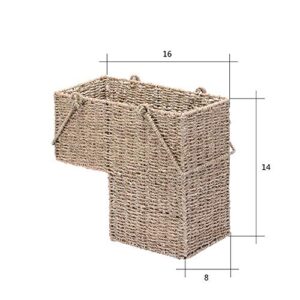 Villacera 14-Inch Wicker Stair Case Basket with Handles | Handmade Woven Seagrass in Natural Color