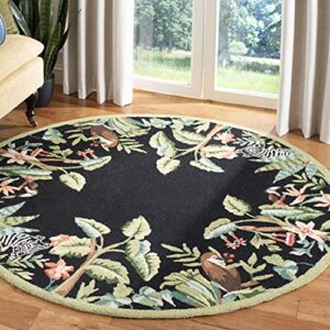 SAFAVIEH Chelsea Collection 5'6" Round Black / Green HK295B Hand-Hooked French Country Wool Area Rug