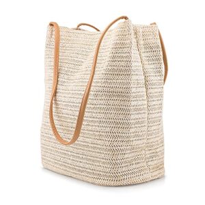 oct17 women straw beach bag tote shoulder bag summer handbag – white