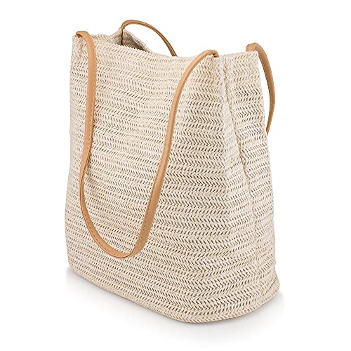 Oct17 Women Straw Beach Bag tote Shoulder Bag Summer Handbag - White