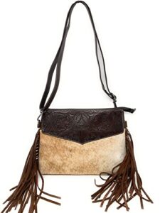 texas west handcrafted genuine leather western cowhide womens fringe clutch crossbody bag in 2 colors (coffee)