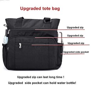 Lavogel Multi Pocket Nylon Shoulder Bag Large Crossbody Bag Travel Purse Bags For Women(Y-Black)