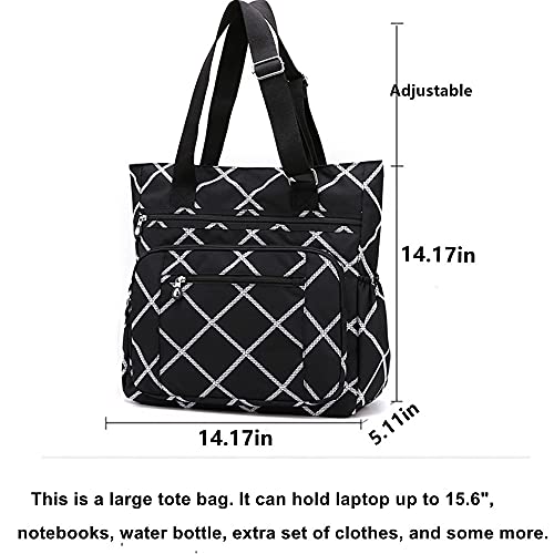 Lavogel Multi Pocket Nylon Shoulder Bag Large Crossbody Bag Travel Purse Bags For Women(Y-Black)