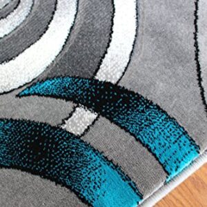 Masada Rugs, Turquoise Grey Modern Contemporary Woven Area Rug, Hand Carved (5 Feet X 7 Feet, Turquoise)