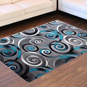 Masada Rugs, Turquoise Grey Modern Contemporary Woven Area Rug, Hand Carved (5 Feet X 7 Feet, Turquoise)