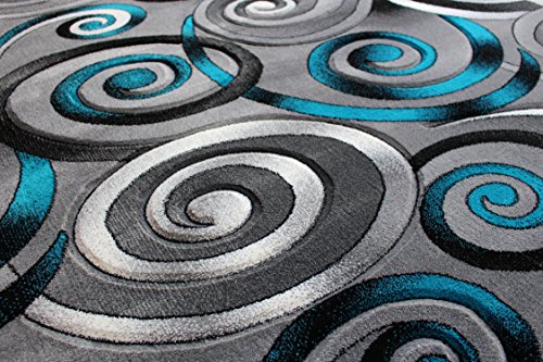 Masada Rugs, Turquoise Grey Modern Contemporary Woven Area Rug, Hand Carved (5 Feet X 7 Feet, Turquoise)