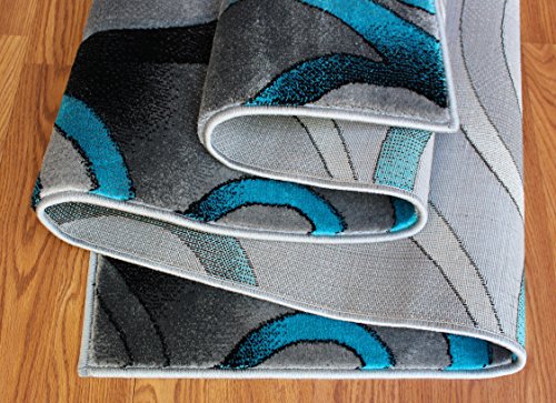 Masada Rugs, Turquoise Grey Modern Contemporary Woven Area Rug, Hand Carved (5 Feet X 7 Feet, Turquoise)