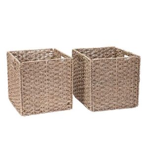 villacera 12-inch square hand weaved wicker storage bin, foldable baskets made of water hyacinth | set of 2