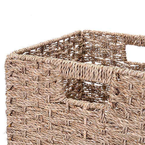 Villacera 12-Inch Square Hand Weaved Wicker Storage Bin, Foldable Baskets made of Water Hyacinth | Set of 2