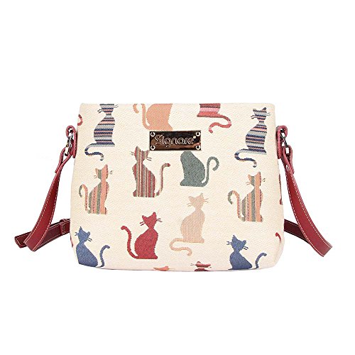 Signare Tapestry Crossbody Purse Small Shoulder Bag for Women with Cheeky Cat Design (XB02-CHEKY)