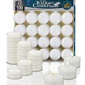 Ner Mitzvah Tea Light Candles - 100 Bulk Pack - White Unscented Tealight Candles in Clear Cup - Long Burning - 4.5 Hour