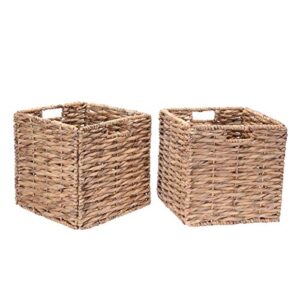 villacera 12-inch square handmade twisted wicker storage bin, foldable baskets made of water hyacinth | set of 2