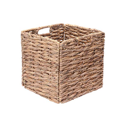 Villacera 12-Inch Square Handmade Twisted Wicker Storage Bin, Foldable Baskets made of Water Hyacinth | Set of 2