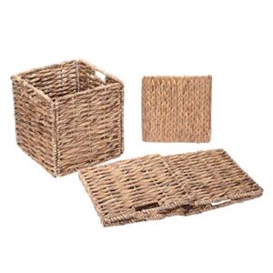 Villacera 12-Inch Square Handmade Twisted Wicker Storage Bin, Foldable Baskets made of Water Hyacinth | Set of 2