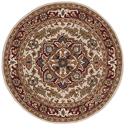 SAFAVIEH Classic Collection 8' Round Light Gold / Red CL763A Handmade Traditional Oriental Premium Wool Area Rug