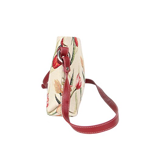 Signare Tapestry Crossbody Purse Small Shoulder Bag for Women with Tulip Flower White Design (XB02- TULWT)