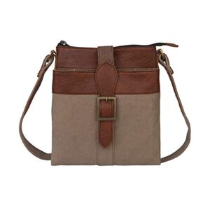 mona b. ash fold-over and intermix convertible upcycled canvas tote and crossbody bag with vegan leather trim (intermix-stone)