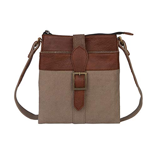 Mona B. Ash Fold-Over and Intermix Convertible Upcycled Canvas Tote and Crossbody Bag with Vegan Leather Trim (Intermix-Stone)