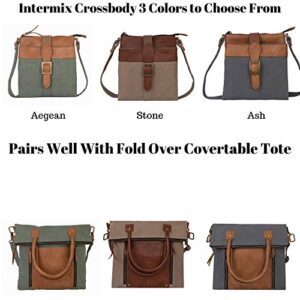 Mona B. Ash Fold-Over and Intermix Convertible Upcycled Canvas Tote and Crossbody Bag with Vegan Leather Trim (Intermix-Stone)