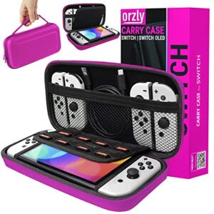 orzly carry case compatible with nintendo switch and new switch oled console – pink protective hard portable travel carry case shell pouch with pockets for accessories and games